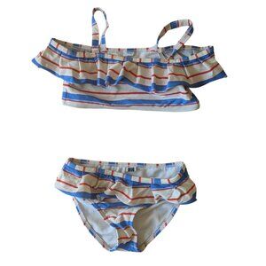 Janie and Jack Girls Size 6 Striped Ruffle Swimsuit – 2-Piece Set – Gently Worn